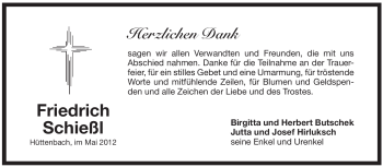Traueranzeige von Friedrich Schießl von Pegnitz-Zeitung